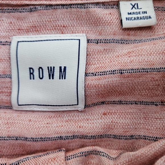 Rowm Short sleeve Buttoned down Mens Shirt XLarge Red Heathered w Blue Stripe LN - Picture 5 of 8